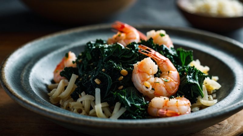 Garlic Shrimp with Sautéed Kale