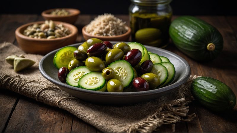 Olives and sliced cucumbers