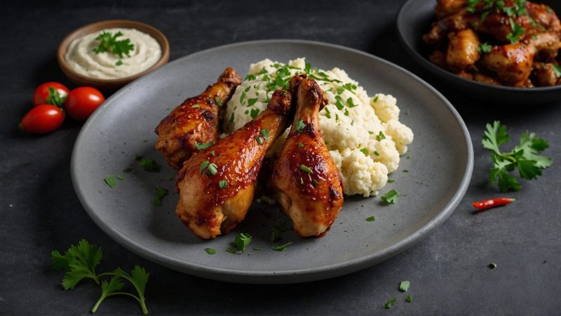 Spicy Chicken Drumsticks with Cauliflower Mash