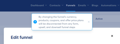 Funnel Currency Warning in Systeme.io