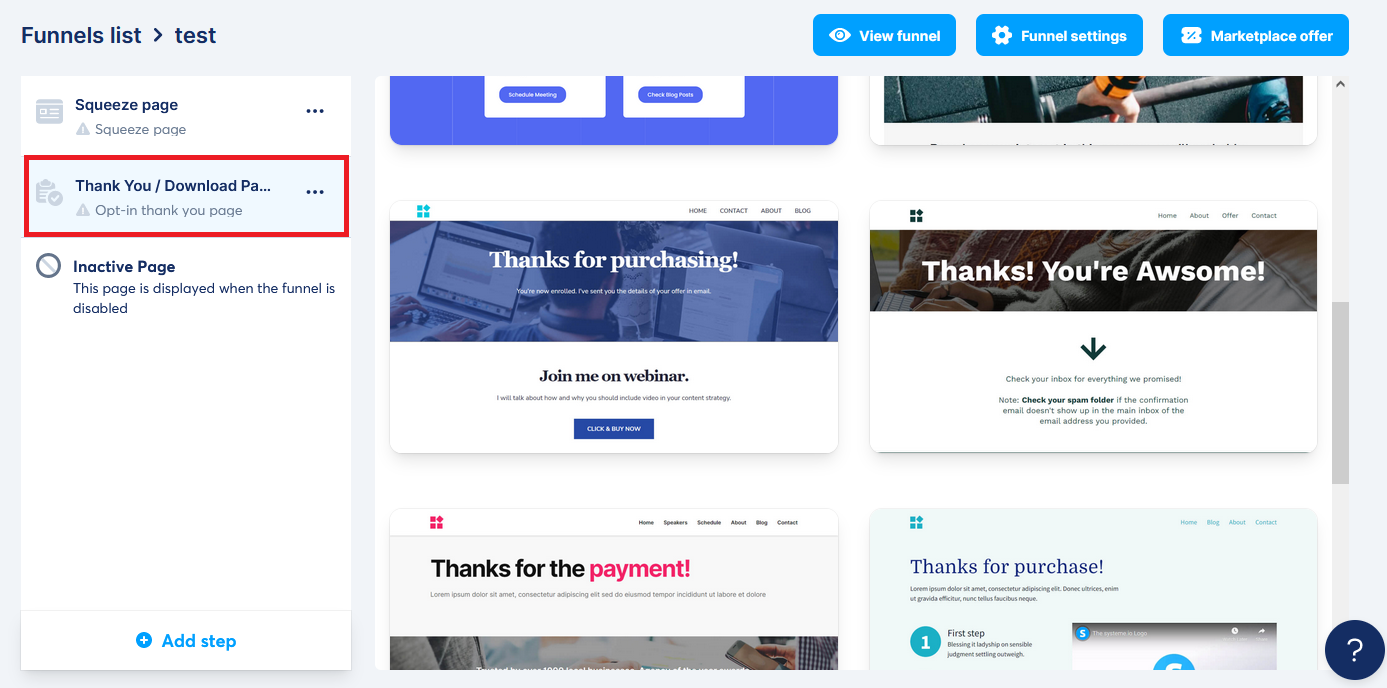 Thank You / Download Page in Systeme.io